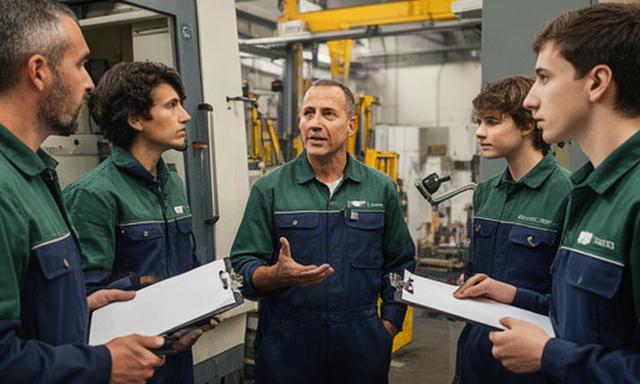 Squadra di una PMI metalmeccanica bergamasca riunita nel reparto produttivo