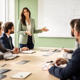 Orazioagata Larena in un'aula di formazione manageriale con materiali di lavoro